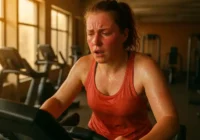 Junge Frau trainiert angestrengt im Sportstudio