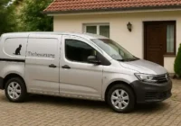 Ein Kleintransporter eines Tierbestatters vor einem Haus